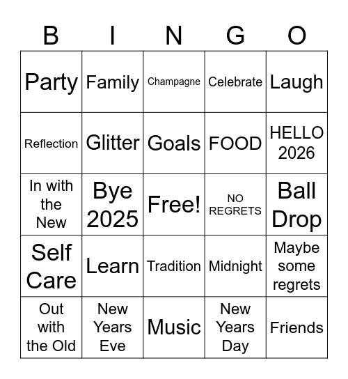 NEW YEARS BINGO Card