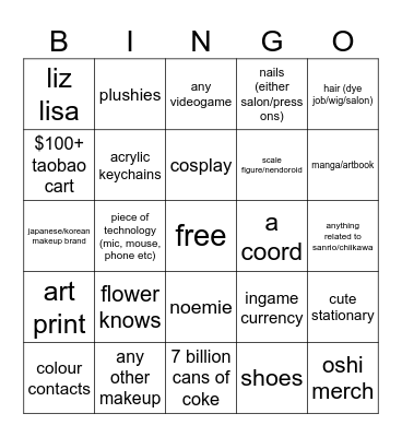 mizuki's consumerist bingo Card