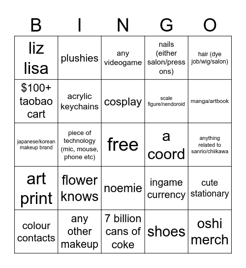 mizuki's consumerist bingo Card