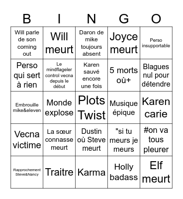 Stranger things last épisode Bingo Card