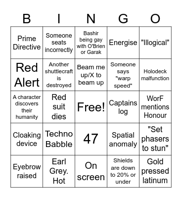 Star Trek Bingo Card