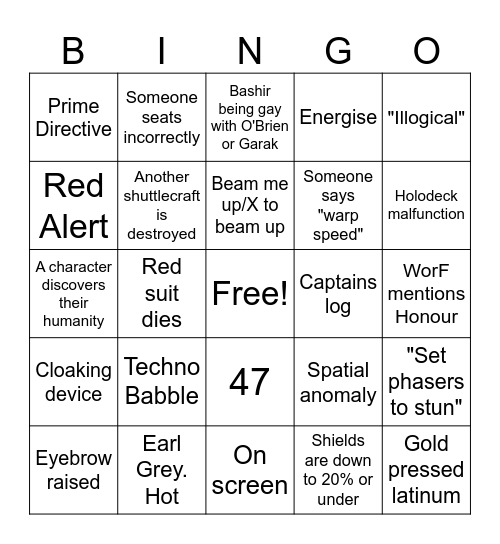 Star Trek Bingo Card