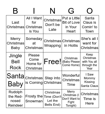 Christmas Song BINGO Card