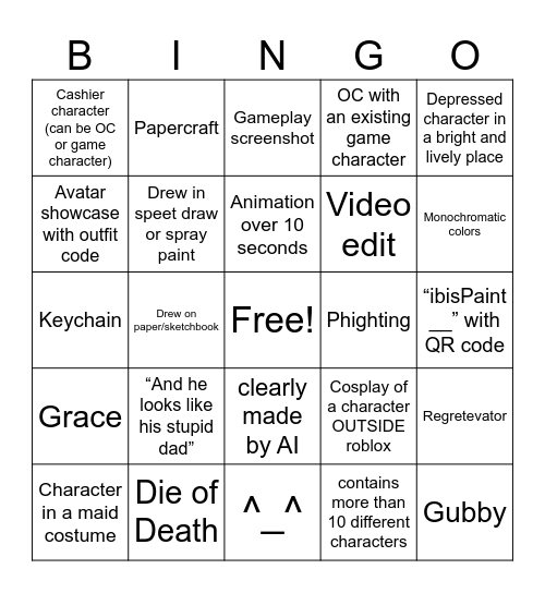 Roblox Pinterest Bingo Card