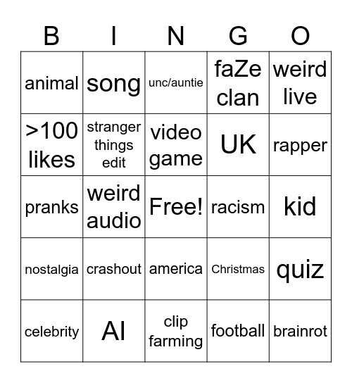 tiktok bingo Card
