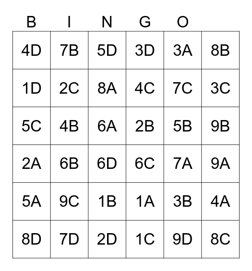 Monómios Bingo Card