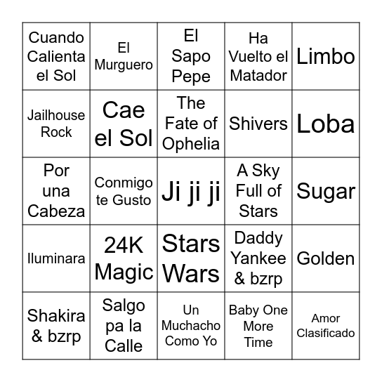 BINGO MUSICAL Bingo Card
