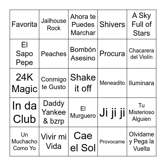 BINGO MUSICAL Bingo Card
