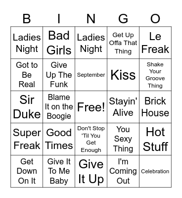 Funky Town Bingo Card