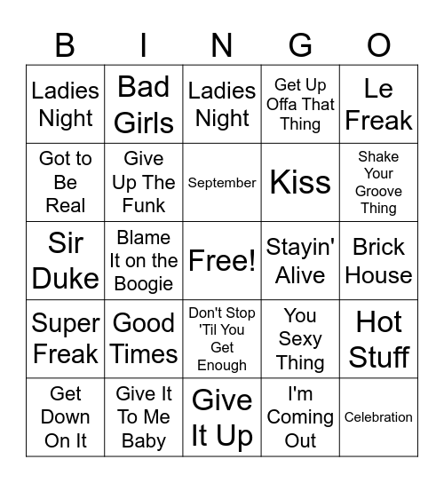 Funky Town Bingo Card