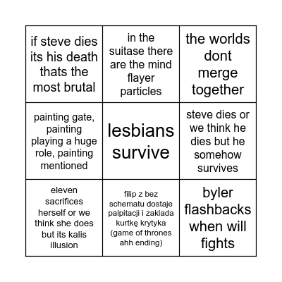 STRANGER THINGS FINAL EPISODE Bingo Card