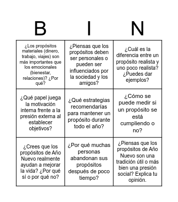 Año Nuevo Bingo Card