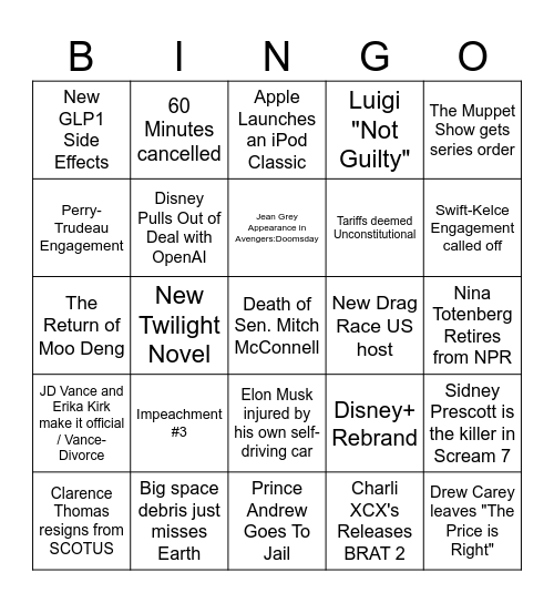 2026 Bingo Card