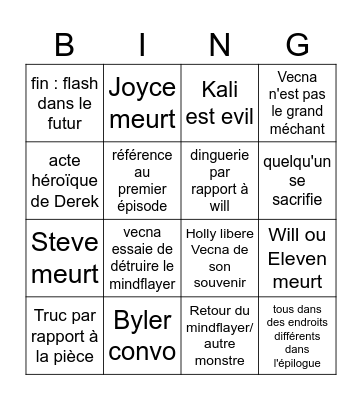 Stranger Things Final Episode Bingo Card