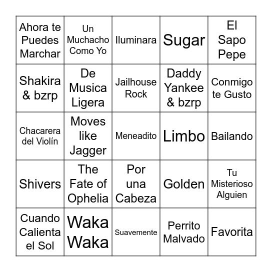 BINGO MUSICAL Bingo Card