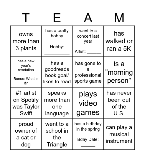 CPS Team Bingo Card