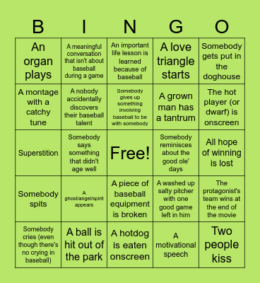 Baseball Bingo Card