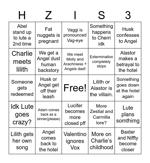 Hazbin hotel S3 bingo! Bingo Card