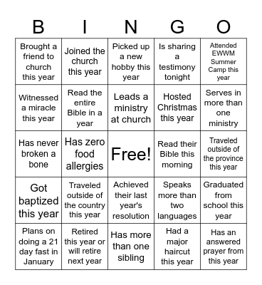 NYE Human Bingo Card