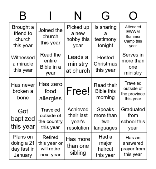 NYE Human Bingo Card