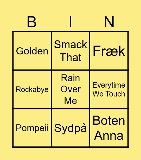 Nytårs musik-bingo Card