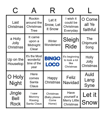 Christmas Song Bingo LOCO Bingo Card