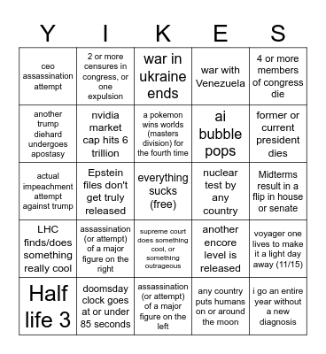 Josh's 2026 bingo card Bingo Card