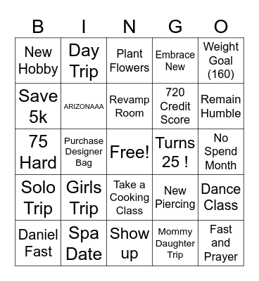 New You ? New Habit Bingo Card
