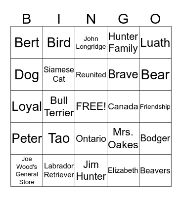 The Incredible Journey Bingo Card