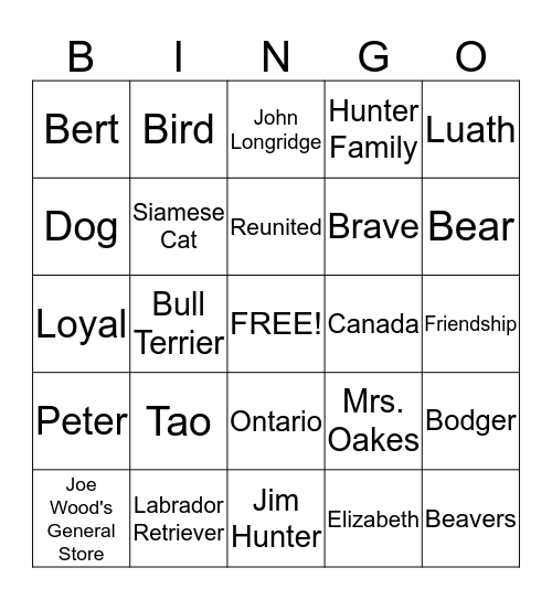 The Incredible Journey Bingo Card