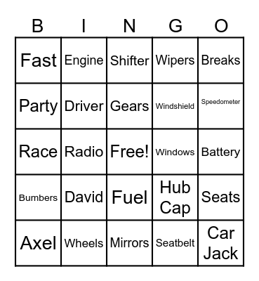 David's Birthday Bingo Card