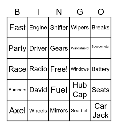 David's Birthday Bingo Card