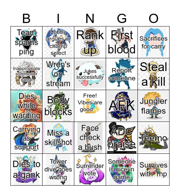 New Years League of Legends Bingo Card