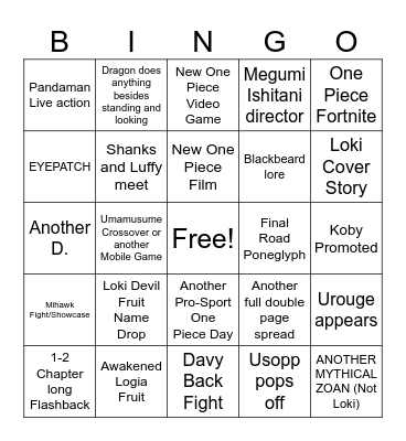 One Piece 2026 Bingo Card