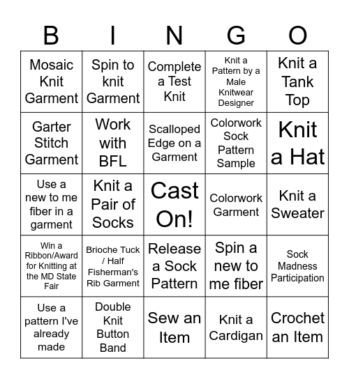 Knitting Bingo 2026 Bingo Card