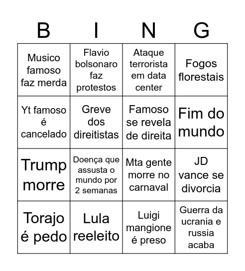 Bingo 2026 Bingo Card