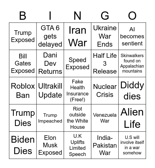 2026 Bingo Card Bingo Card