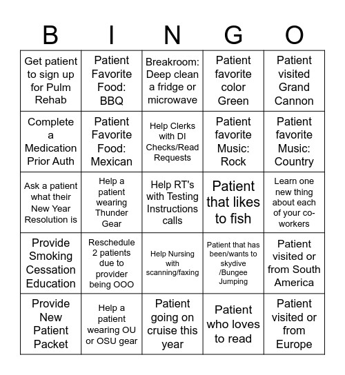 Pulmonary Clinic Bingo Card