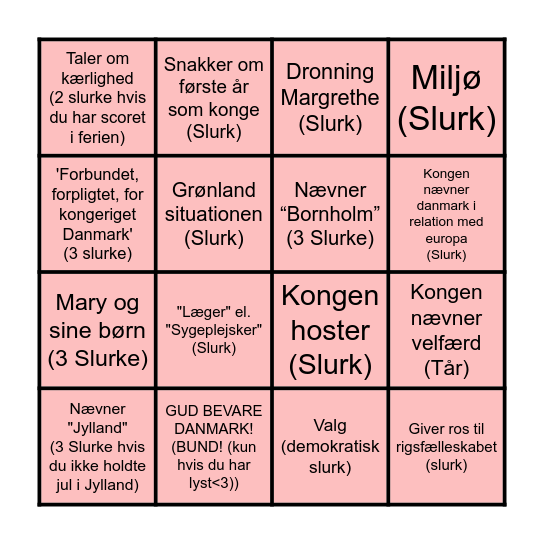 nytårstale bingo Card