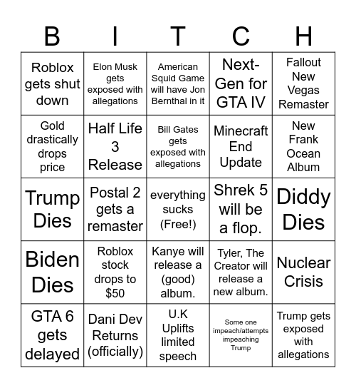 2026 Bingo Card Bingo Card