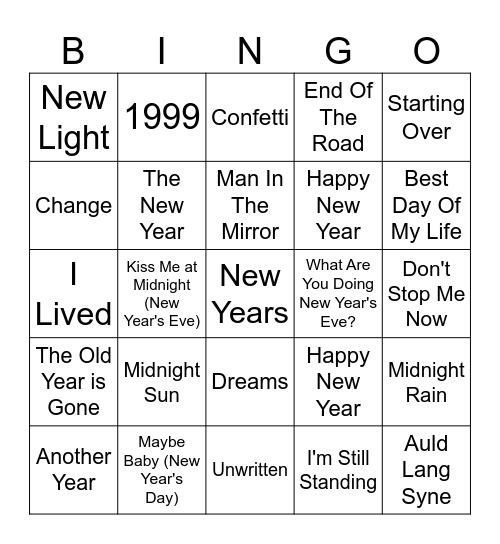 New Year, New Me Bingo Card