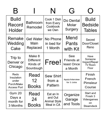 Kyle's 2026 New Year's Goals Bingo Card