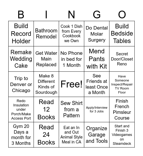 Kyle's 2026 New Year's Goals Bingo Card