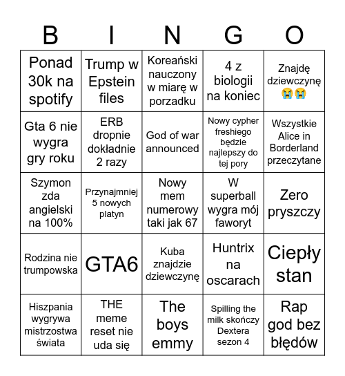2026 Bingo Card