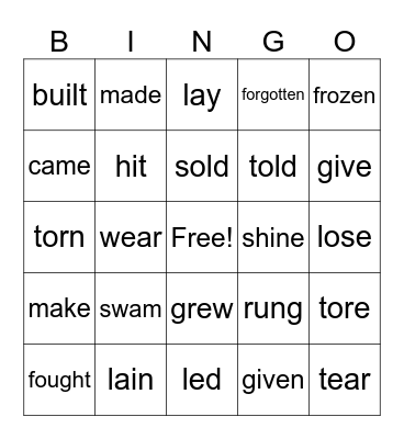Irregular verbs Bingo Card