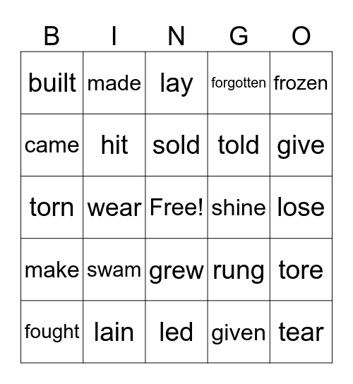 Irregular verbs Bingo Card