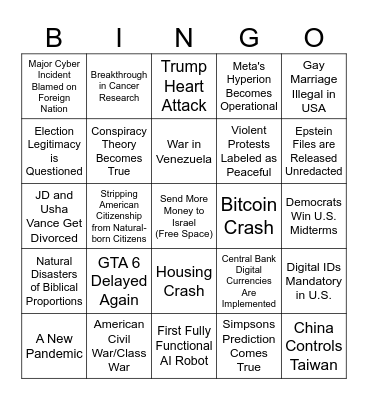 2026 Predictions Bingo Card
