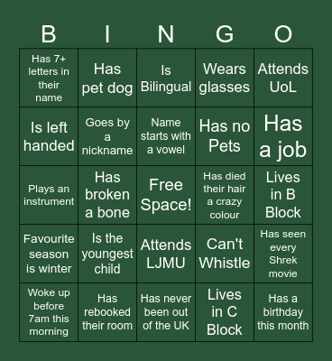 Fusion Speed Dating Bingo! Bingo Card