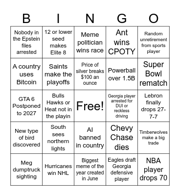2026 Bingo Card
