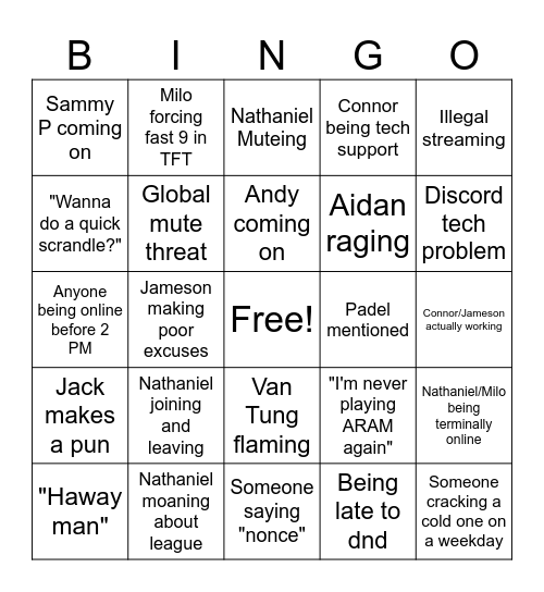 J42 Bingo Card